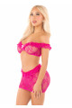 Ensemble Sexy Top et Jupe Dentelle Magenta