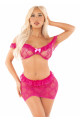 Ensemble Sexy Top et Jupe Dentelle Magenta