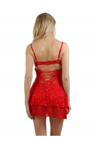 Robe Evasée Dentelle Rouge Lacée Dos