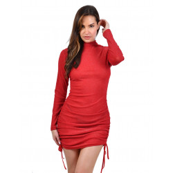 Robe Rouge Pailletée Manches Longues