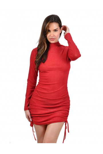 Robe Rouge Pailletée Manches Longues