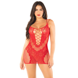 Mini Robe Dentelle Résille Rouge