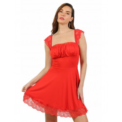 Robe Lycra et Dentelle Evasée Rouge