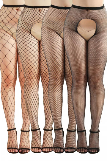 Lot 4 Collants Ouverts Résille Noir