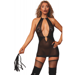 Robe Lingerie Transparente Noire Mini Jarretelles Fetish et Fouet