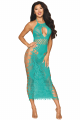 Robe Lingerie Longue Résille Fantaisie Turquoise Ouverte sur les Cotés Dreamgirl