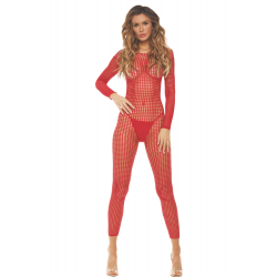 Combinaison Bodystocking Ouverte à l'Entrejambe Rouge