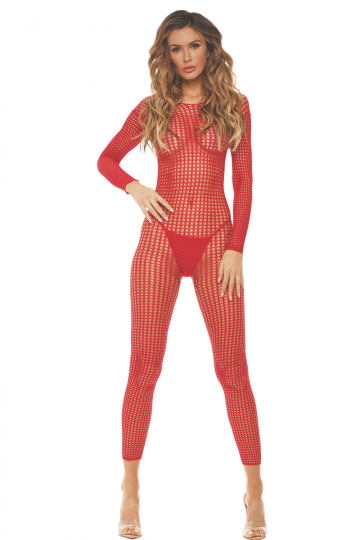 Combinaison Bodystocking Ouverte à l'Entrejambe Rouge