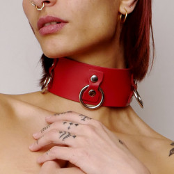 Collier en Cuir Collection 3 Anneaux Rouge Fetish SM BDSM