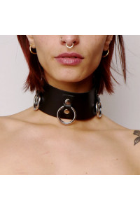 Collier en Cuir Collection 3 Anneaux Noir Fetish SM BDSM The Sinners