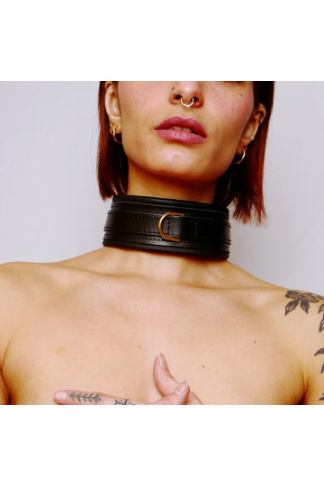 Collier Cuir Molletonné et Attaches Dorées Fetish SM BDSM