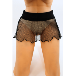 Mini Jupe Transparente Résille Large Noir Sofia