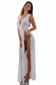 Robe Taille M Longue Micro Résille Dentelle Blanche Ultra Fendue Soisbelle