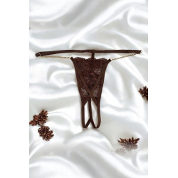 String Dentelle Ouvert Chaînes Dorées Marron