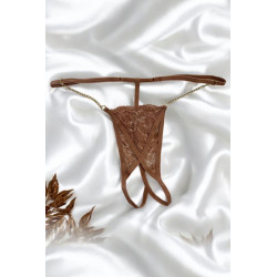 String Dentelle Ouvert Chaînes Dorées Taupe