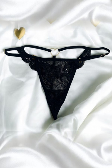 String Bijou Cœur Doré Dentelle Noir