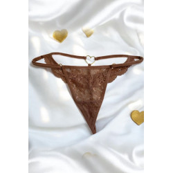 String Bijou Cœur Doré Dentelle Taupe