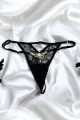 String Noir Bijou Perle Strass Dorés