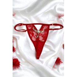 String Rouge Bijou Perle Strass Dorés