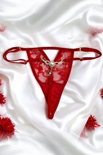 String Rouge Bijou Perle Strass Dorés