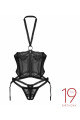 Corset Jarretelles et String Ouvert Noir Alliane Obsessive