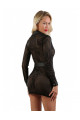 Robe ouverte à boutons pressions Noire bande transparente et opaque