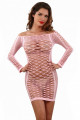 Robe Rose Large Résille Manches Longues