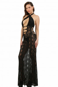 Robe Longue Dentelle Noire Profond Décolleté