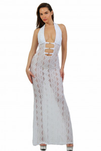 Robe Longue Dentelle Blanche Profond Décolleté