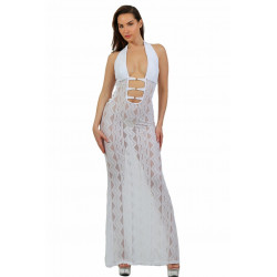 Robe Longue Dentelle Blanche Profond Décolleté