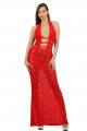 Robe Longue Dentelle Rouge Profond Décolleté