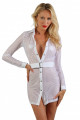 Robe Ouverte à Boutons Pressions Blanche Bandes Transparentes et Opaques