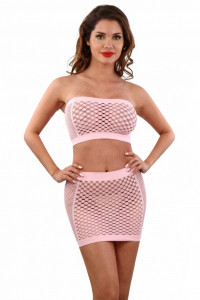 Ensemble Sexy Rose Top Jupe Large Résille