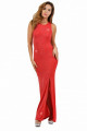 Robe de Soirée Longue Rouge Pailleté Large Décolleté Tombant au Dos