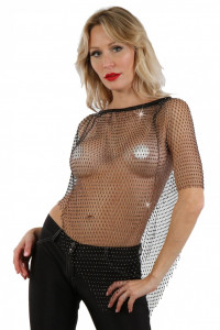 Top Poncho Filet Strass Noir