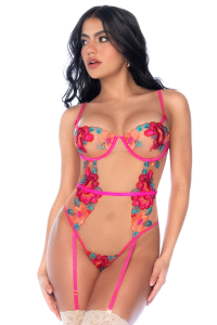 Body en Tulle Brodé Fleuri - MAL8928GAR