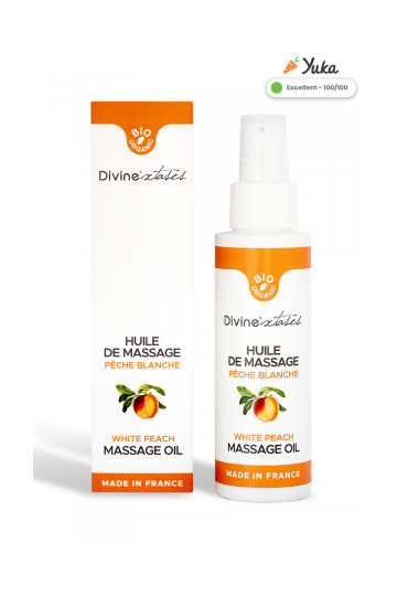 Huile de Massage Gourmande BIO Pêche Blanche 