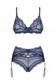 Ensemble Sexy Porte Jarretelles 3 Pièces Nightly Blue Obsessive