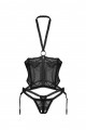 Corset Jarretelles et String Ouvert Noir Alliane Obsessive