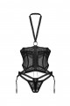 Corset Jarretelles et String Ouvert Noir Alliane Obsessive