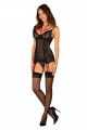 Guêpière Noir Double Jarretelles Rouge et String