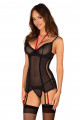 Guêpière Noir Double Jarretelles Rouge et String