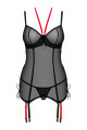 Guêpière Noir Double Jarretelles Rouge et String