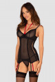 Guêpière Noir Double Jarretelles Rouge et String