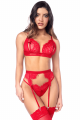 Ensemble Sexy Peek-a-Boo Porte-jarretelles Dentelle Rouge 3 pièces Mapalé
