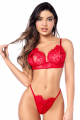 Ensemble Sexy Peek-a-Boo Porte-jarretelles Dentelle Rouge 3 pièces Mapalé