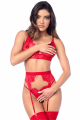 Ensemble Sexy Peek-a-Boo Porte-jarretelles Dentelle Rouge 3 pièces Mapalé