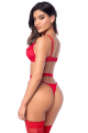 Ensemble Sexy Peek-a-Boo Porte-jarretelles Dentelle Rouge 3 pièces Mapalé