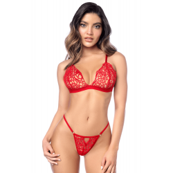 Ensemble Rouge Sexy 2 Pièces Crochet Tricoté Haut Ajustable String