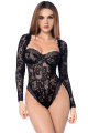 Body String Sexy Manches Longues Dentelle Gothique à Armatures et Détails Effet Cuir